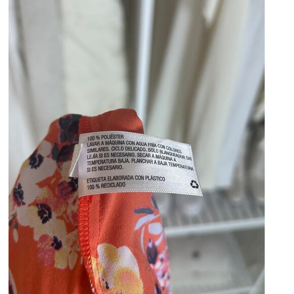 A New Day Women's Size S Orange Floral Tie Neck Sleeveless Blouse #0506 - Picture 8 of 12